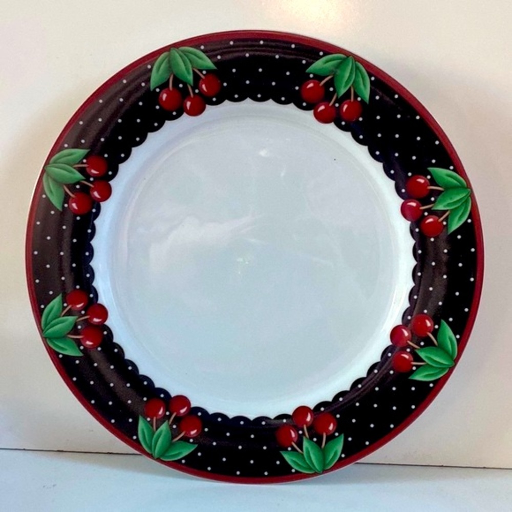 Two Vintage Mary Engelbreit Cameo Cherries and Polka Dot Dinner Plates